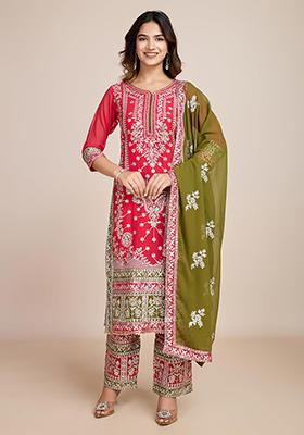 Hot Pink Georgette Sequin Embroidered Salwar Kameez With Dupptta