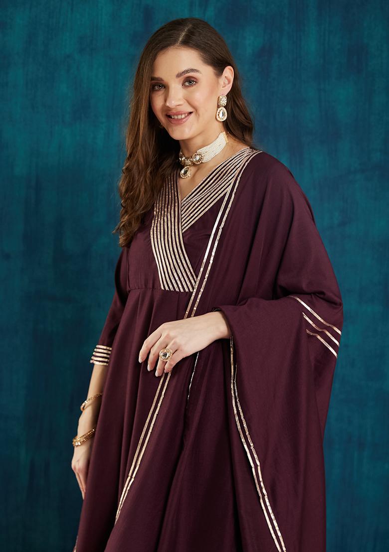 Wine Silk Embroidered Salwar Kameez With Dupptta