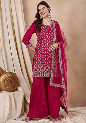 Rani Pink Silk Sequin Embroidered Salwar Kameez With Dupptta