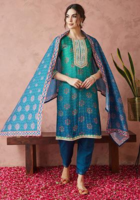Rama Green Silk Embroidered Salwar Kameez With Dupptta