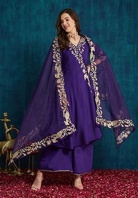 Purple Silk Sequin Embroidered Salwar Kameez With Dupptta