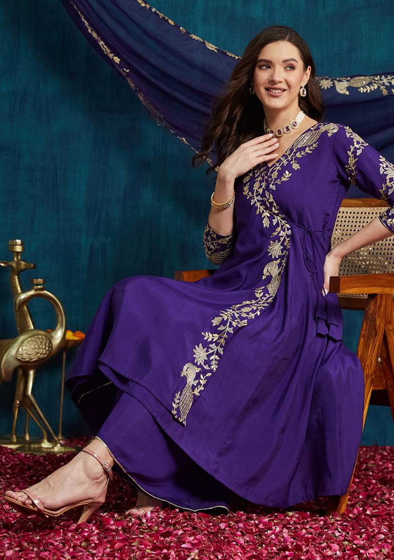 Purple Silk Sequin Embroidered Salwar Kameez With Dupptta