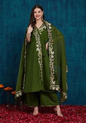 Mahendi Green Silk Sequin Embroidered Salwar Kameez With Dupptta