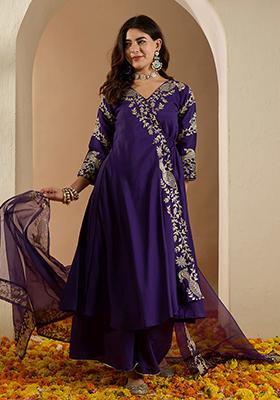 Purple Silk Sequin Embroidered Salwar Kameez With Dupptta