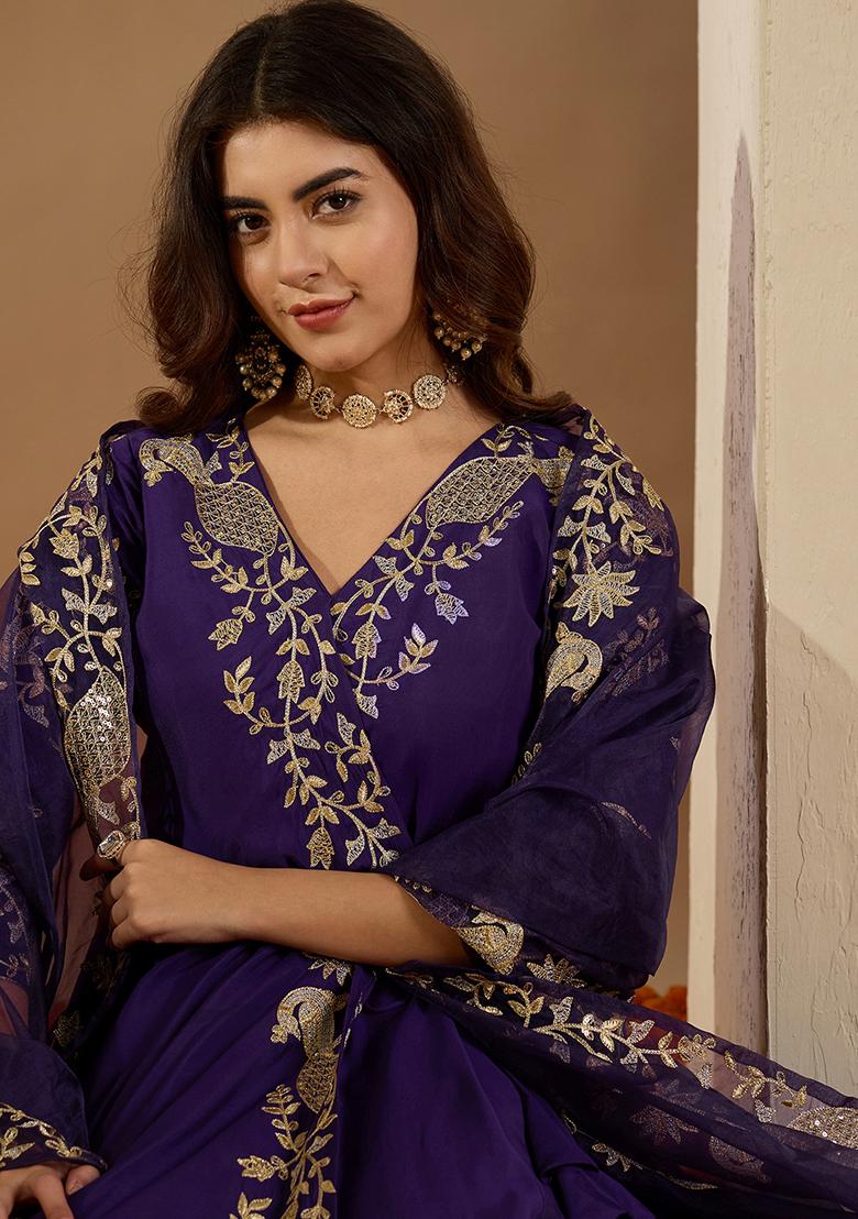 Purple Silk Sequin Embroidered Salwar Kameez With Dupptta