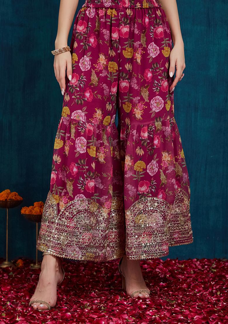 Rani Pink Georgette Sequin Embroidered Salwar Kameez With Dupptta