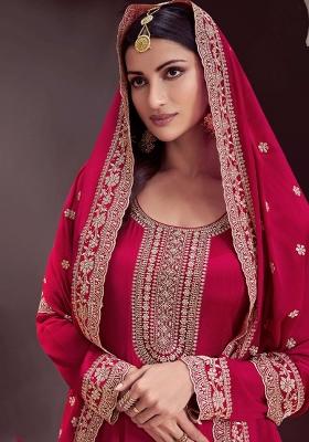 Red Embroidered Art Silk Anarkali Set With Dupatta