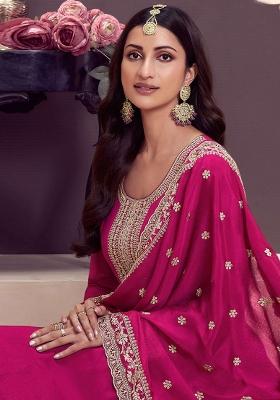 Pink Embroidered Art Silk Anarkali Set With Dupatta