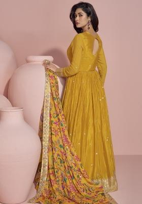 Yellow Embroidered Art Silk Anarkali Set With Dupatta