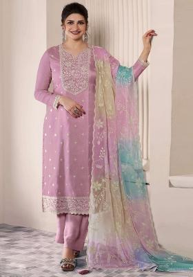 Light Lavender Embroidered Silk Salwar Kameez With Dupatta