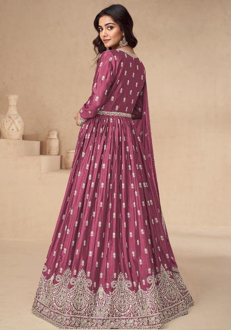 Pink Embroidered Art Silk Anarkali Set With Dupatta