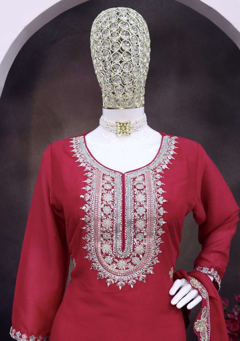 Pink Embroidered Silk Blend Sharara Set - Indya