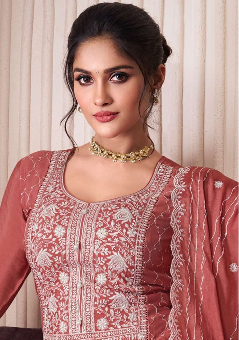 Orange Embroidered Art Silk Sharara Set With Dupatta - Indya