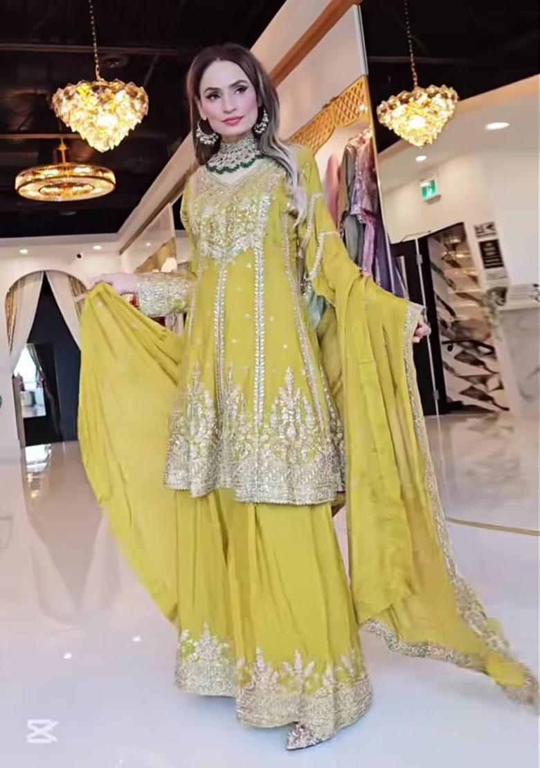 Yellow Embroidered Silk Salwar Kameez With Dupatta