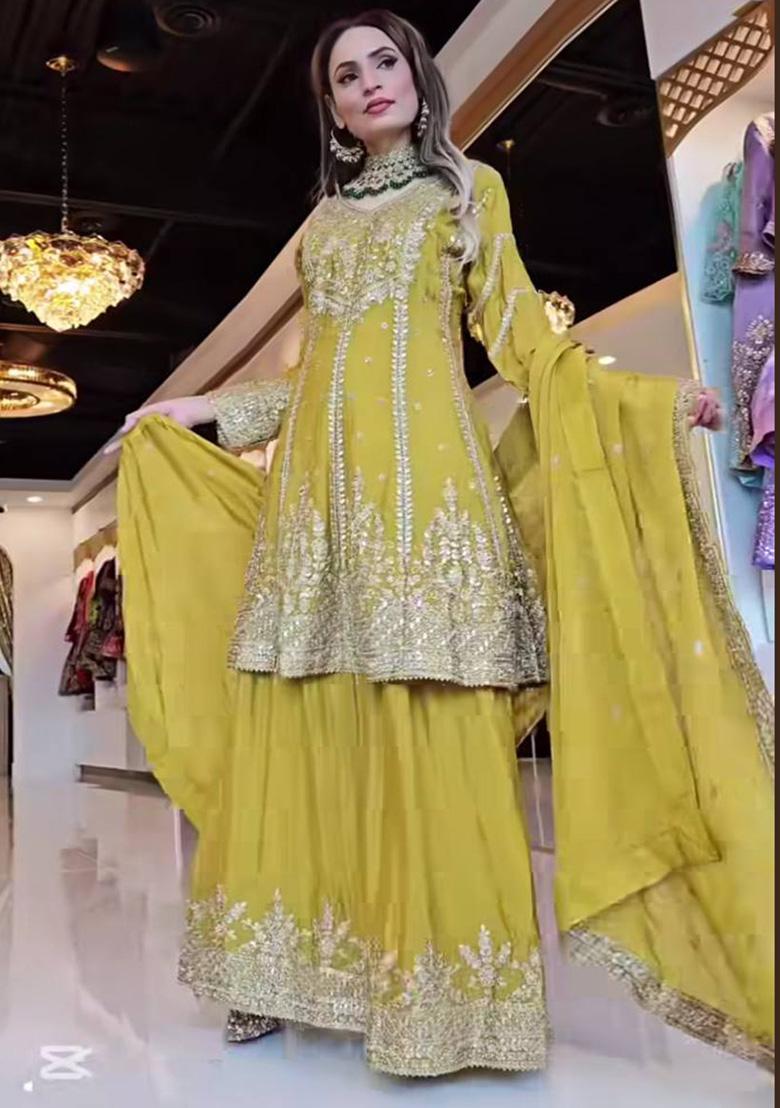 Yellow Embroidered Silk Salwar Kameez With Dupatta