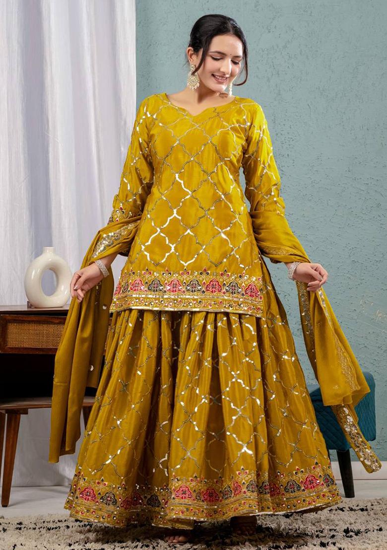 Yellow Embroidered Silk Salwar Kameez With Dupatta