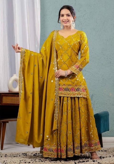 Yellow Embroidered Silk Salwar Kameez With Dupatta