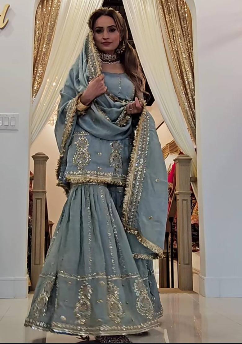 Grey  Embroidered Silk Salwar Kameez With Dupatta