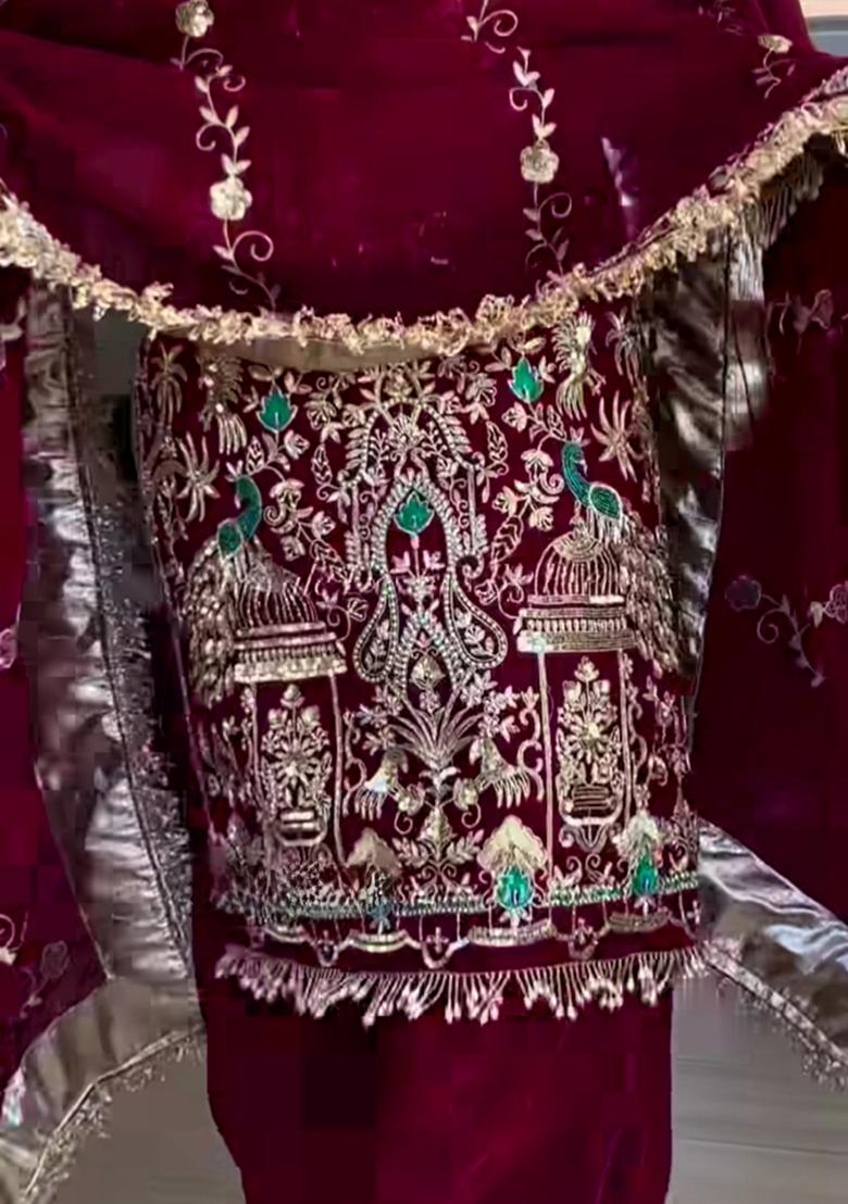 Purple  Embroidered Silk Salwar Kameez With Dupatta