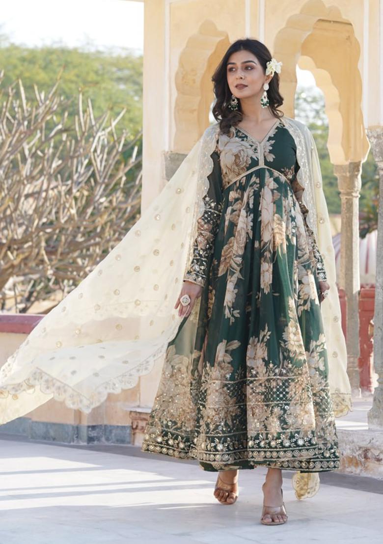 Green Embroidered Georgette Salwar Kameez With Dupatta