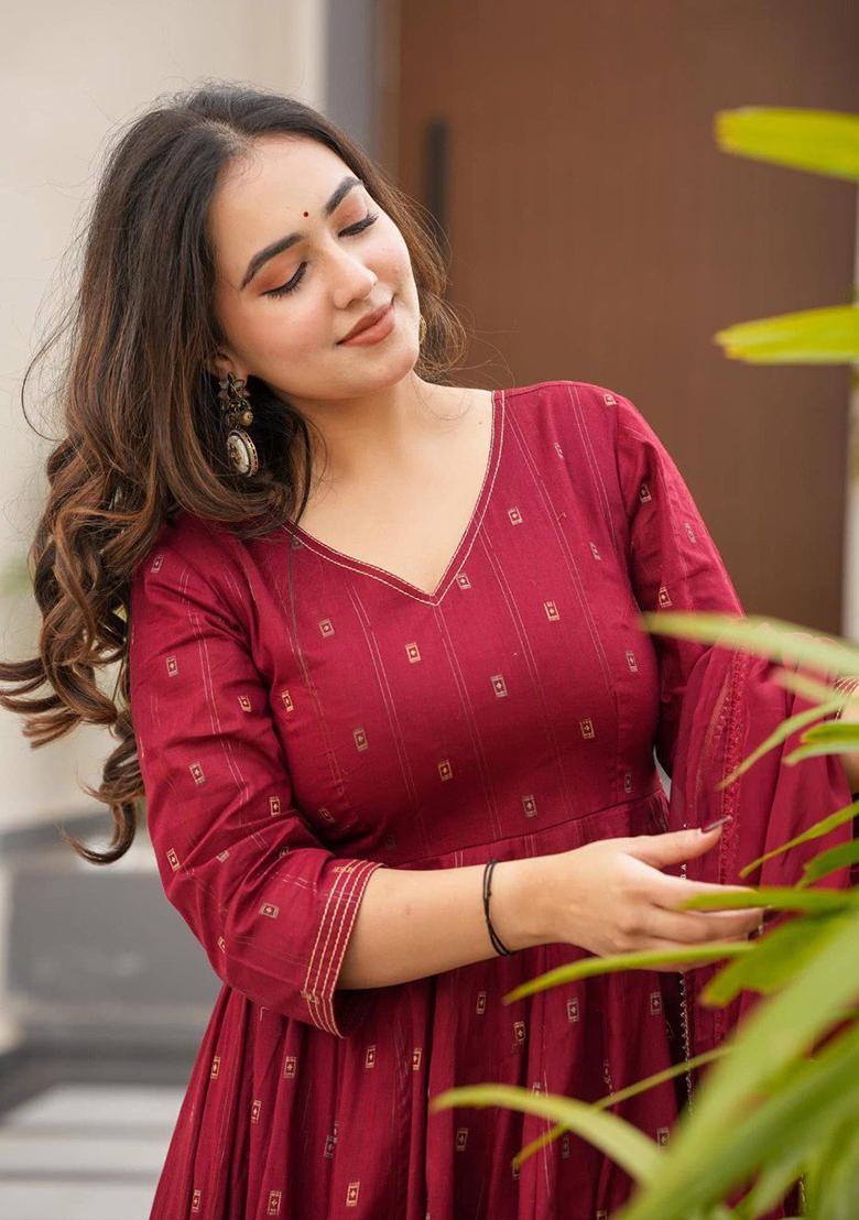 Maroon  Embroidered Poly Blend Salwar Kameez With Dupatta