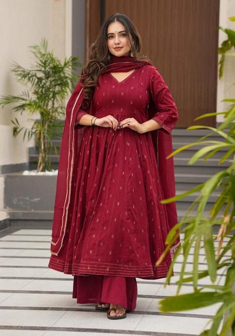 Maroon  Embroidered Poly Blend Salwar Kameez With Dupatta