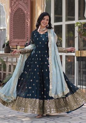 Dark Green  Embroidered Georgette Salwar Kameez With Dupatta