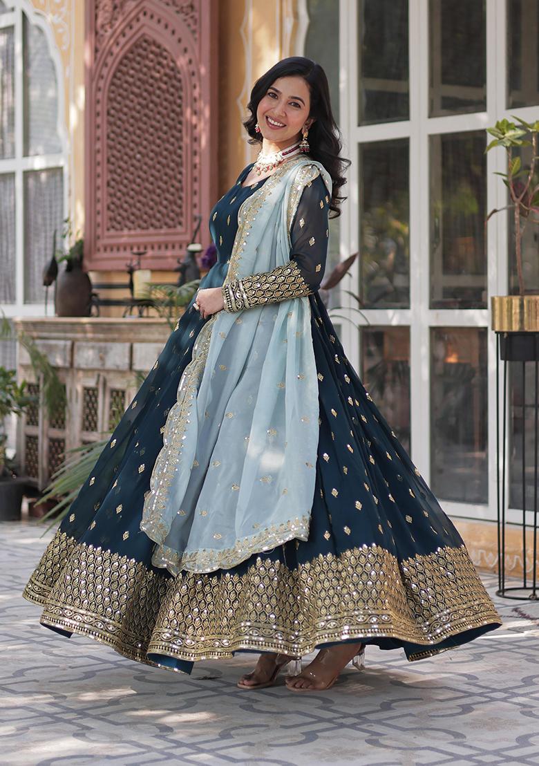 Dark Green  Embroidered Georgette Salwar Kameez With Dupatta