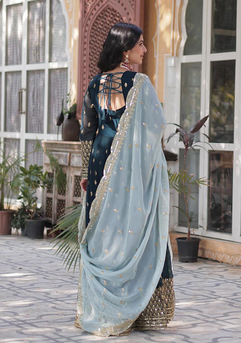 Dark Green  Embroidered Georgette Salwar Kameez With Dupatta