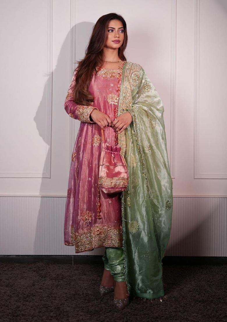 Peach  Embroidered Poly Blend Salwar Kameez With Dupatta