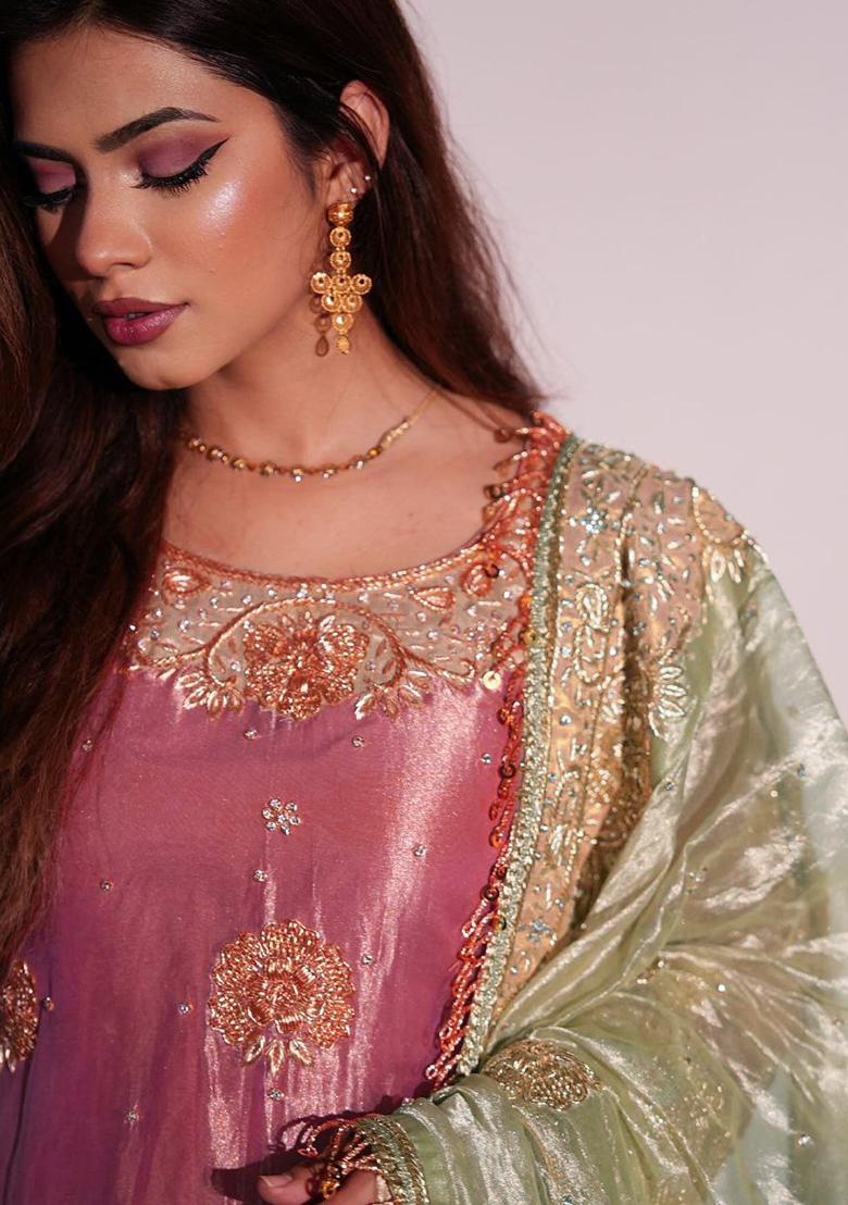 Peach  Embroidered Poly Blend Salwar Kameez With Dupatta