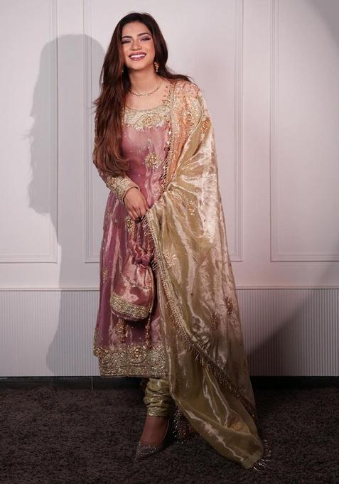 Peach  Embroidered Poly Blend Salwar Kameez With Dupatta