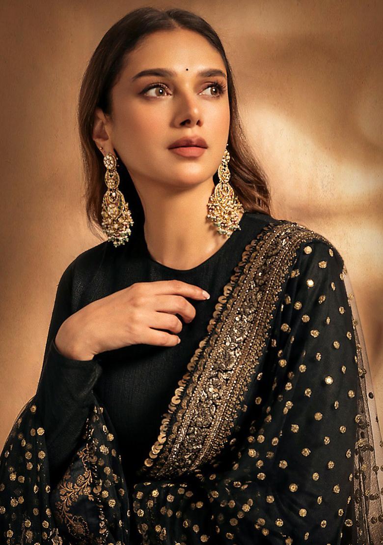 Black  Embroidered COTTON Salwar Kameez With Dupatta