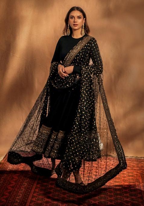 Black  Embroidered COTTON Salwar Kameez With Dupatta