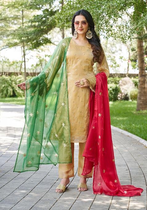 Chiku Embroidered Poly Blend Salwar Kameez With Dupatta