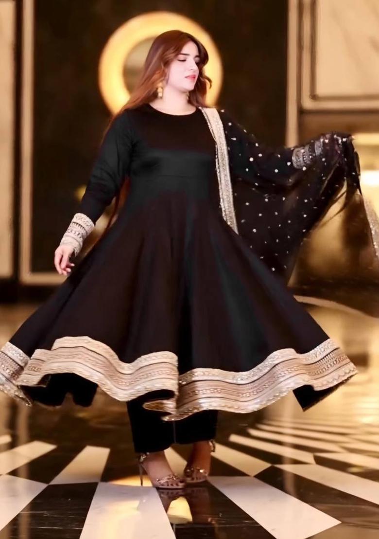 Black  Embroidered COTTON Salwar Kameez With Dupatta