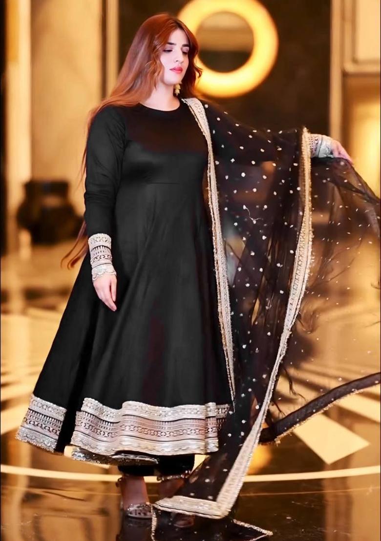 Black  Embroidered COTTON Salwar Kameez With Dupatta