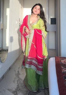 Green  Embroidered Poly Blend Salwar Kameez With Dupatta