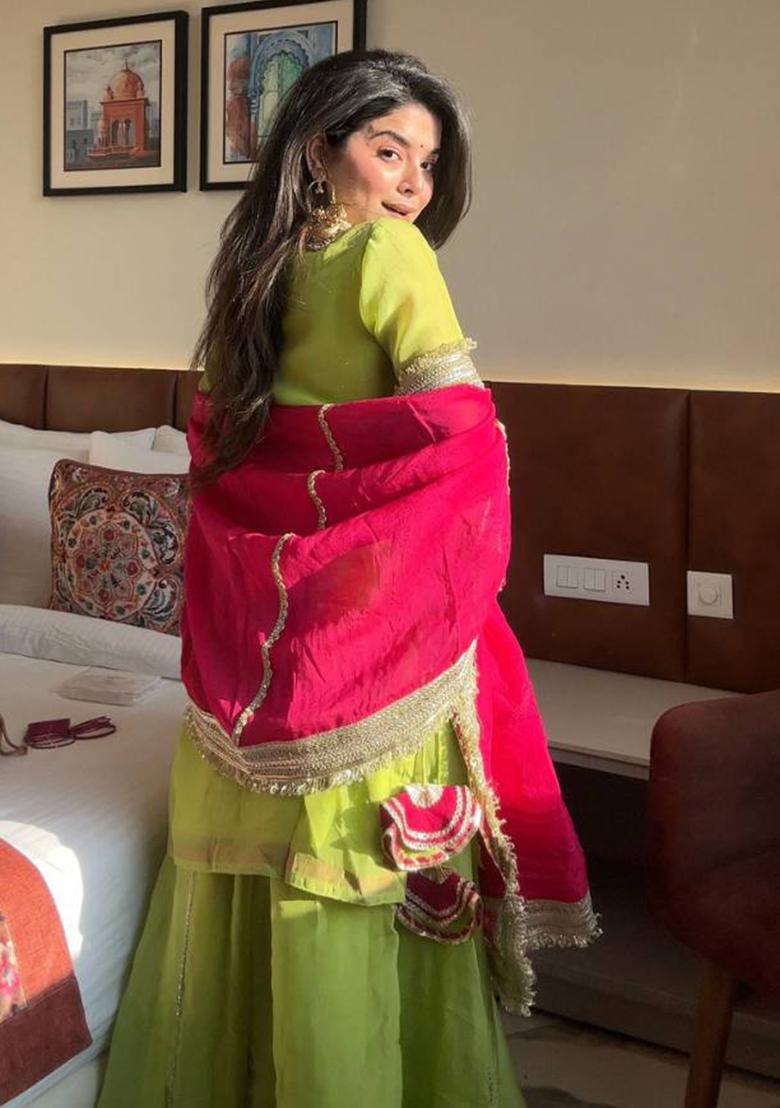 Green Embroidered Poly Blend Salwar Kameez With Dupatta