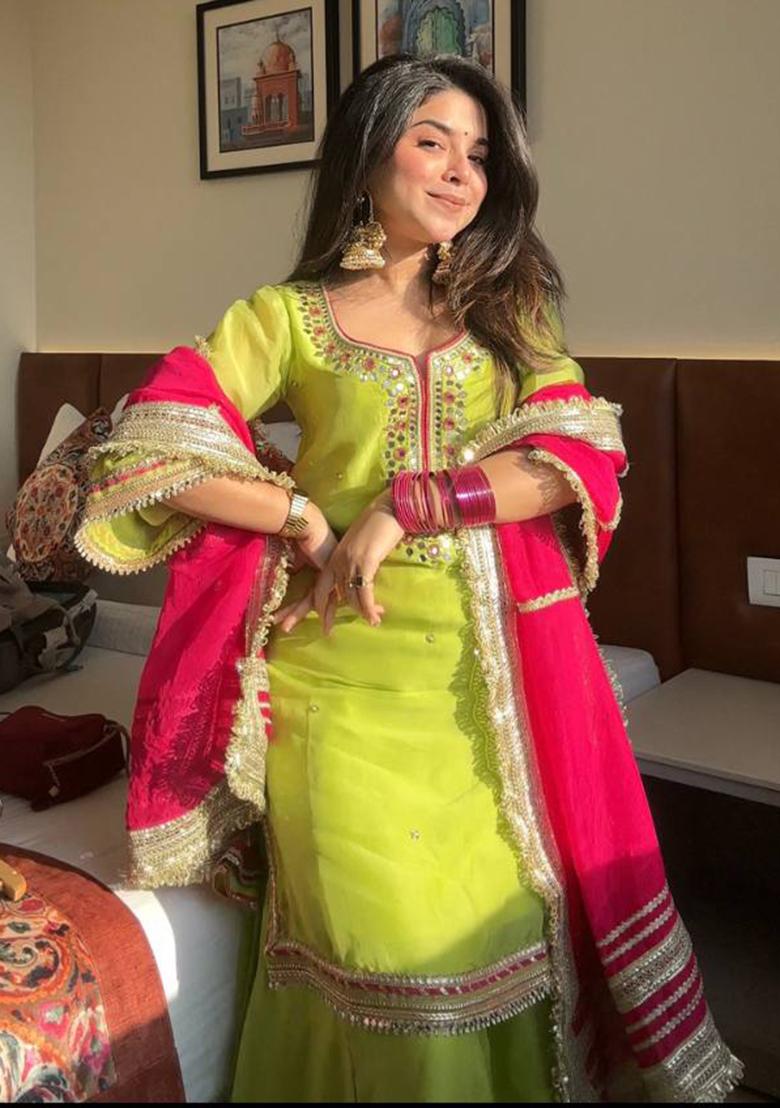 Green  Embroidered Poly Blend Salwar Kameez With Dupatta