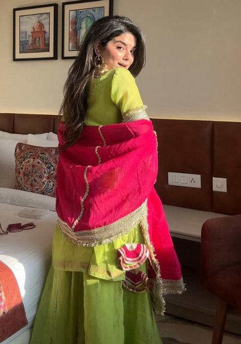 Green Embroidered Poly Blend Salwar Kameez With Dupatta