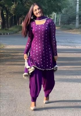 Purple  Embroidered Poly Blend Salwar Kameez With Dupatta