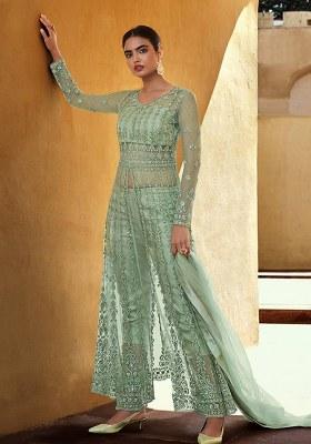 Sea Green Embroidered Net Salwar Kameez