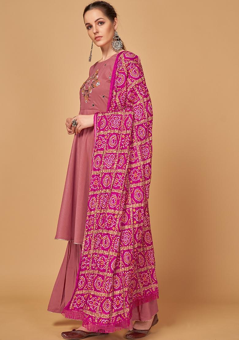 Pink Embroidered Silk Salwar Kameez With Dupatta