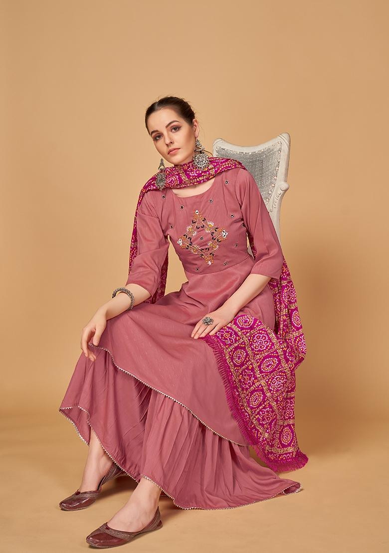 Pink Embroidered Silk Salwar Kameez With Dupatta