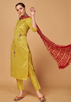 Mustard Yellow Embroidered Silk Salwar Kameez With Dupatta