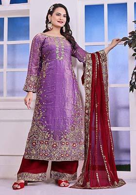 Lavender Silk Embroidered Salwar Kameez With Dupptta