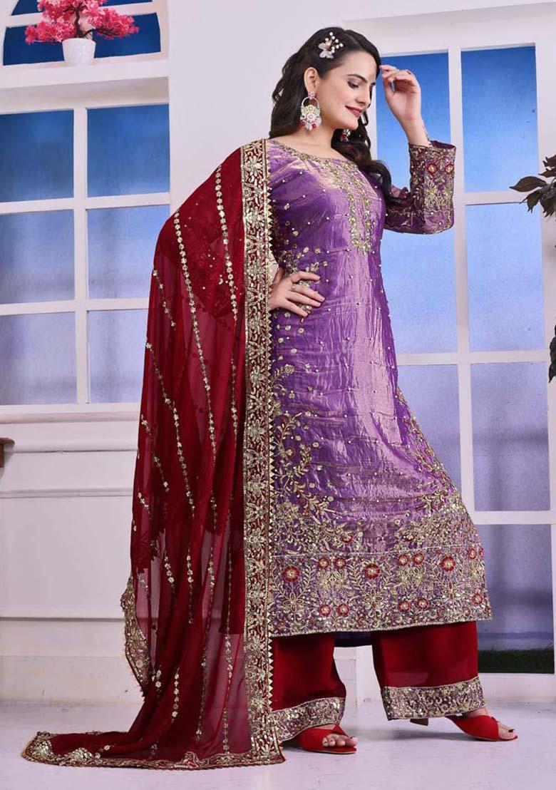 Lavender Silk Embroidered Salwar Kameez With Dupptta