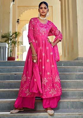 Rani Pink Silk Embroidered Salwar Kameez With Dupptta