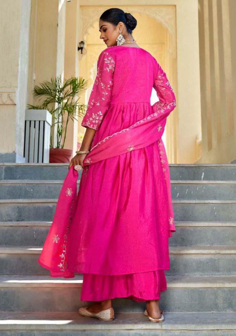 Rani Pink Silk Embroidered Salwar Kameez With Dupptta